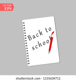 Back to school text on notebook page with a pen. Vector illustration eps 10