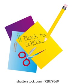 back to school text over colorful papers. vector illustration