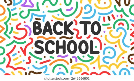 Back to school text with playful with color doodle seamless pattern background. Cute kid doodle design pattern. Vector illustration for education and learning concept.