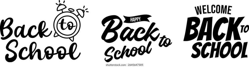 Back to School text set with different fonts and styles, banners, promotional posters, banner, social media