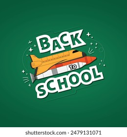 back to school text with space ship