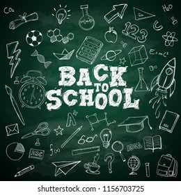 Back to School Text School Stationary Doodles on Blackboard