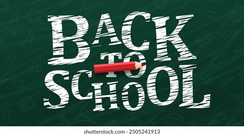Back to school text vector template design. Back to school greeting in green chalk board. Vector illustration.