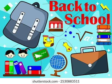 Back to school text vector template. Welcome back to school greeting text with unique typography with educational elements for learning and teaching background. Vector illustration