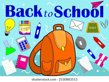 Back to school text vector template. With educational elements for learning and teaching background. Vector illustration