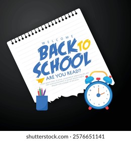 Back to school text vector template design, Welcome Back to School Poster with Backpack and School Supplies