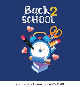 Back to school text vector template design, Welcome Back to School Poster with Backpack and School Supplies
