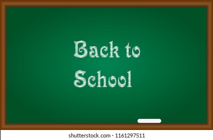 Back to school text written on green board with chalk. Vector Illustration.