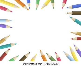 Back to school theme, Colored Pencil frame poster template, vector illustration