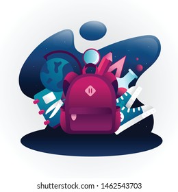 Back To School Theme Custom Illustration with Backpack and Stationary