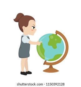 Back to school theme with girl studying geography.