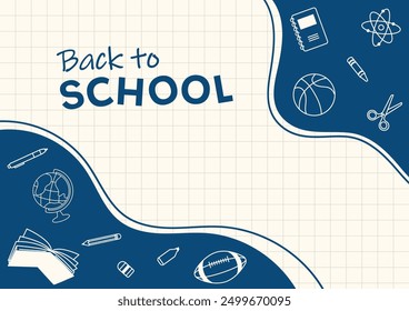 Back to school theme graph paper background and stationery supplies element vector illustration