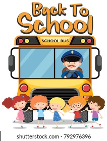 Back to school theme with kids and school bus illustration