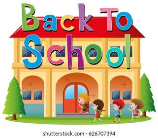 Back to school theme with kids going to school illustration