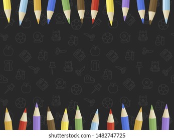 Back to school theme, line icon and Colored Pencil poster template, vector illustration