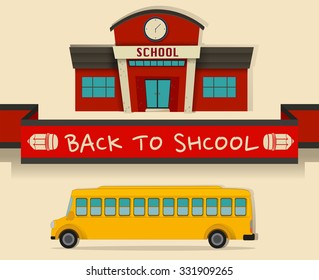 Back to school theme with schoolbus  illustration