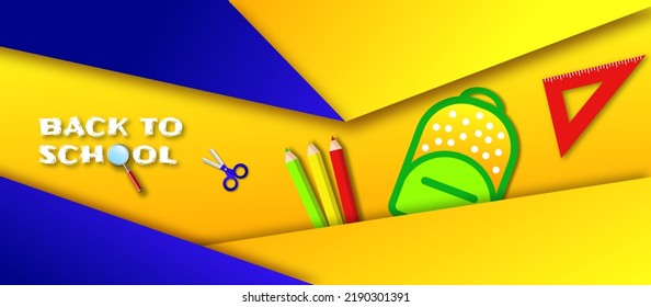 Back to school theme with school supplies in vector. School education background illustration