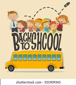 Back to school theme with teacher and pupils illustration