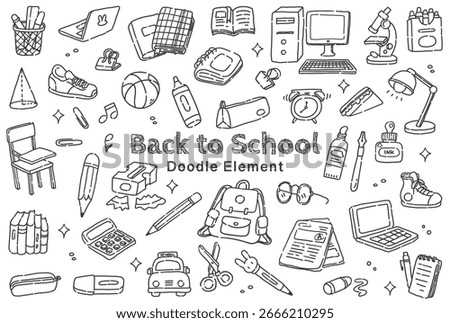 Back to School Themed Doodle Illustration - Hand Drawn School Supplies Design Elements
