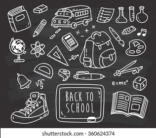 Back to school themed doodle on black board