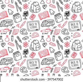 Back to school themed doodle seamless background