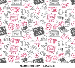 Back to school themed doodle seamless background
