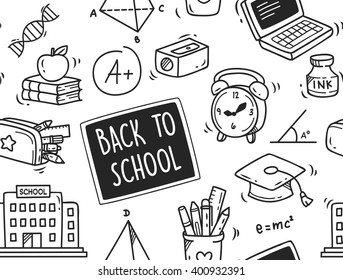 Back to school themed doodle seamless background