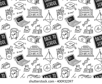Back to school themed doodle seamless background