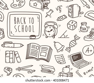 Back to school themed doodle seamless background