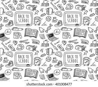 Back to school themed doodle seamless background