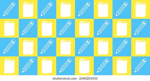 Back to school themed pattern featuring books and pencils. Perfect for educational materials, school supplies, and back-to-school promotions.