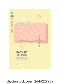 Back to School Themed Poster with a Book and Wavy Line Art in Flat Style