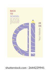 Voltar para Escola com tema Poster com Lápis e Protrator Elemento em Estilo Plano com Linha Ondulada Arte