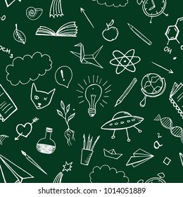 Back to school themed seamless doodle vector background.