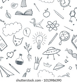 Back to school themed seamless vector doodle background.