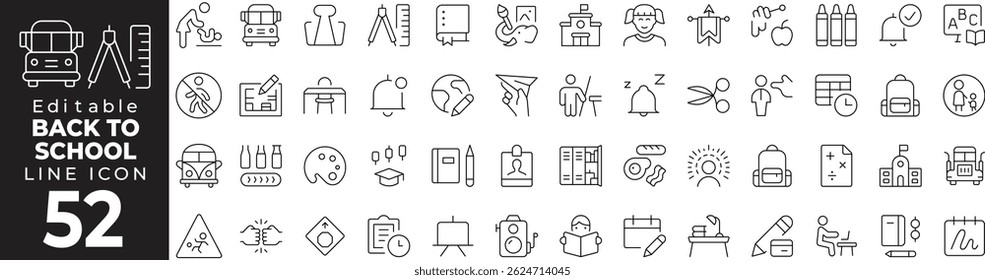 Zurück zur Schule Thin Line Icon Set - Bildung, Schüler, Versorgung