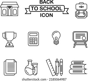 back to school thin line icons set academic and educational subjects. Outline symbol collection.