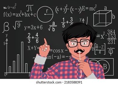 Back to school time, kid in professor getup, black board