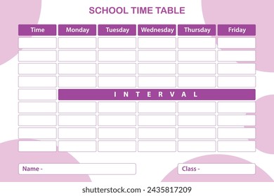 Back to School Time Table Template. School plan schedule template.