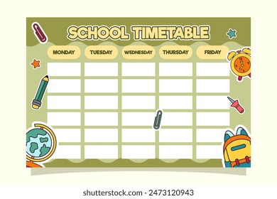 Vector de Plantilla de la tabla de tiempo de regreso a la escuela