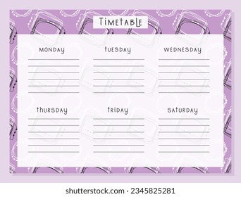 Back to School Timetable abstract doodle hand drawn. Classroom timetable lines. Plan note education. Planner, table class, template. Vector illustration