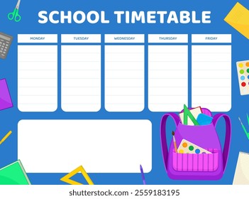 Back to School Timetable Design with Supply Vector Template