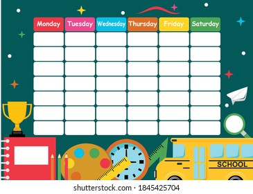 Back To School Timetable In Flat Style