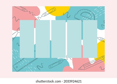 Back To School Timetable. Hand Drawn. Classroom Timetable. Plan Note Education. Planner, Table Class. Child, Academic Template. Organizer Paper Weekly. Vector Illustration.