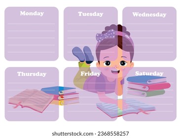 Back to school timetable. Hand drawn. Classroom timetable. Plan note education. Planner, table class. Child, academic template. Organizer paper weekly. Vector illustration.