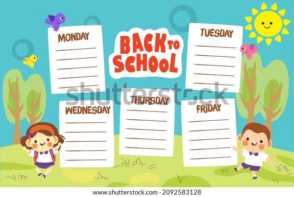 Back To School\
Timetable Kids Cartoon Pupils Animals Birds Sky Grass Banner Flat\
Elements Birthday Gift\
Print