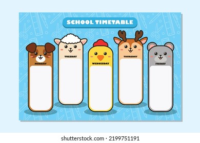 Back to School TimeTable Template Cute Animal Theme