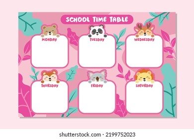 Back to School TimeTable Template Cute Animal Theme