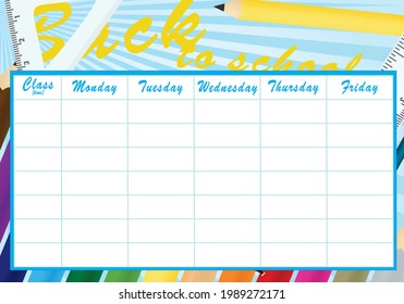 Back to school timetable. vector