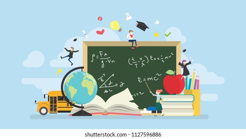 Back To School Tiny People Character Concept Vector Illustration, Suitable For Wallpaper, Banner, Background, Card, Book Illustration, And Web Landing Page